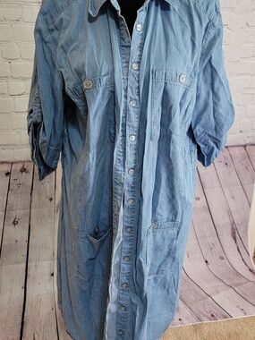 New York & Company Light Blue Denim Midi Shirt Dress XL